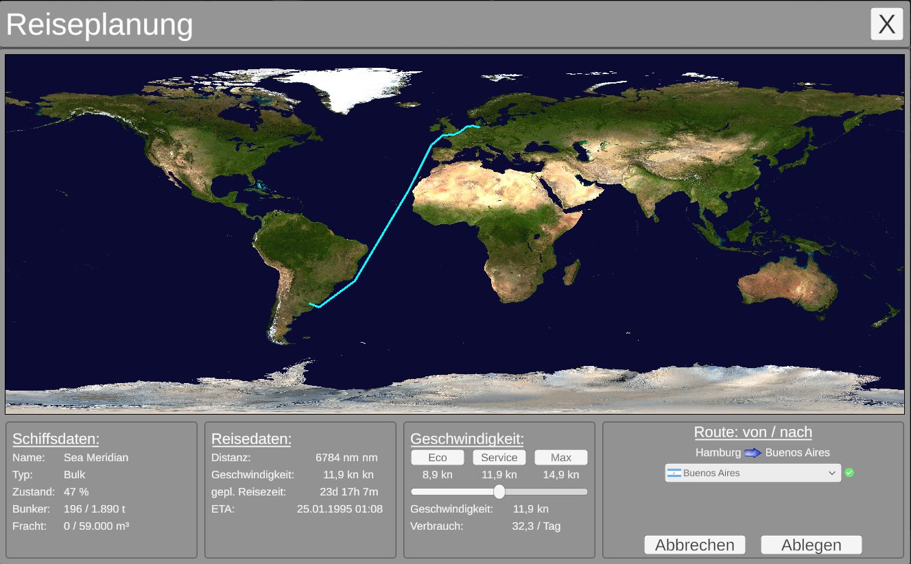 Reiseplanung einer Schiffsroute von Hamburg nach Buenos Aires